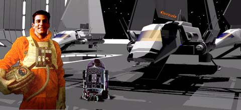 Hyl in the hangar bay with Zeesix